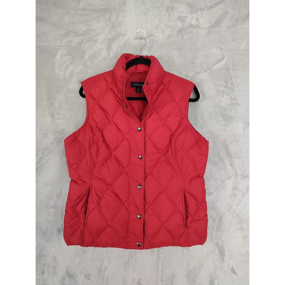 Lands' End Womens Red Down Filled Quilted Puffer Vest Size M 10-12